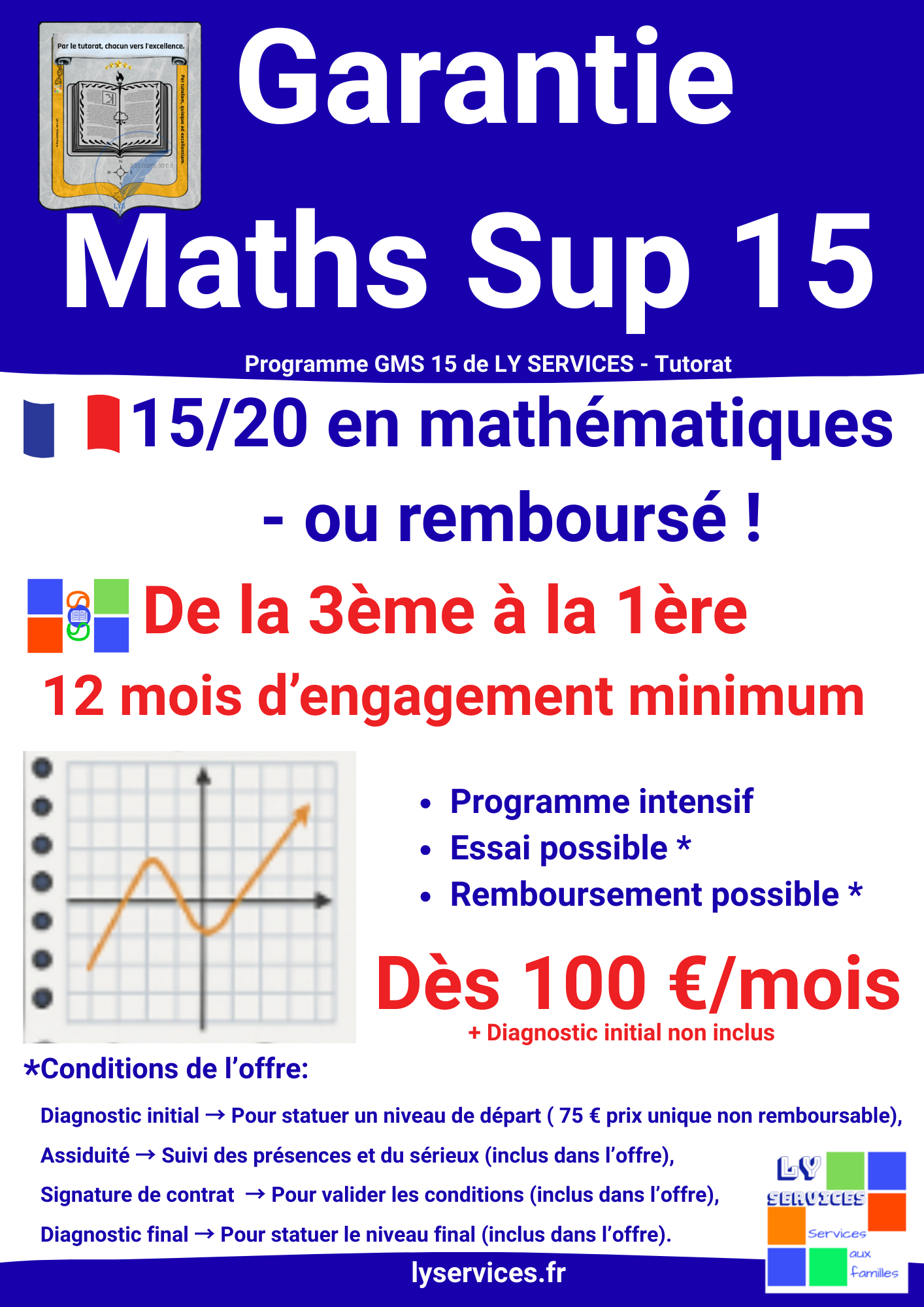 Affiche officielle GMS 15 : 15/20 en mathématiques – ou remboursé